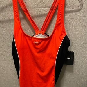 Nike Women's Orange and Black Swimsuit tankini top